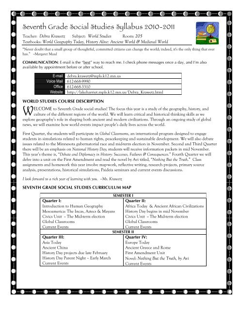 Seventh Grade Social Studies Syllabus 2010-2011 - Lake Harriet ...