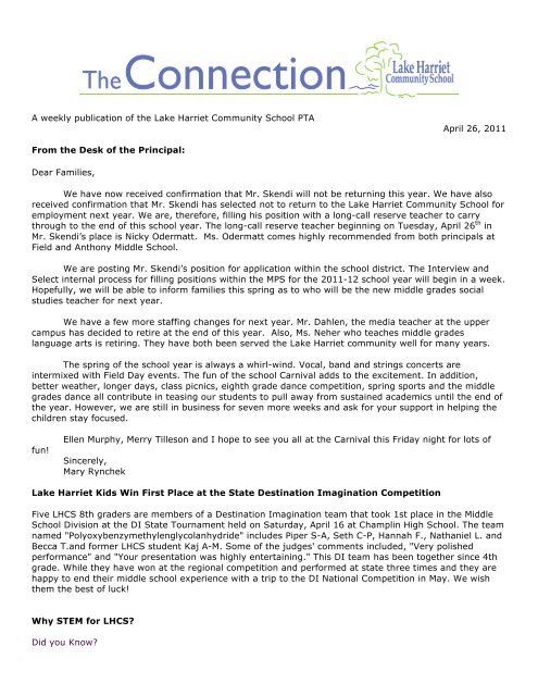 A weekly publication of the Lake Harriet Community School PTA ...