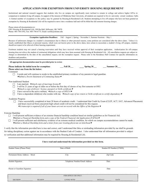 Osu Housing Exemption Form 2022 2023 Printable Forms Free Online