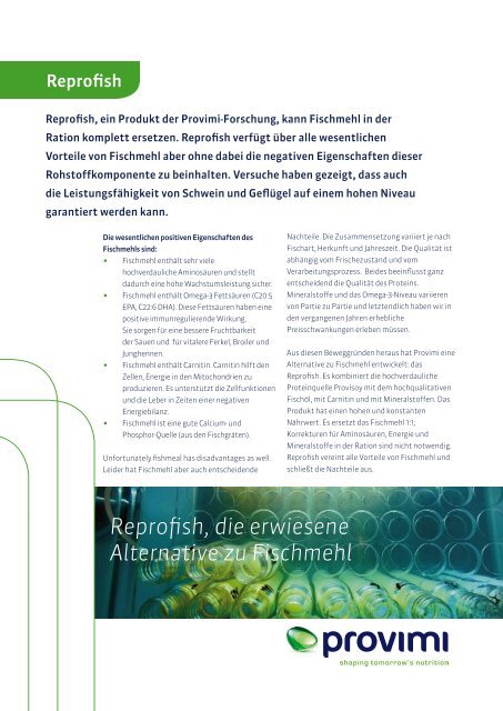 Reprofish, die erwiesene Alternative zu Fischmehl - Provimi