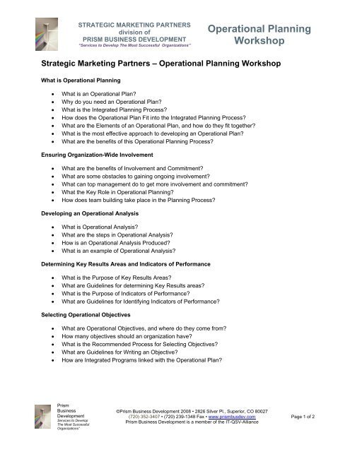 Operational Planning Workshop - Mission