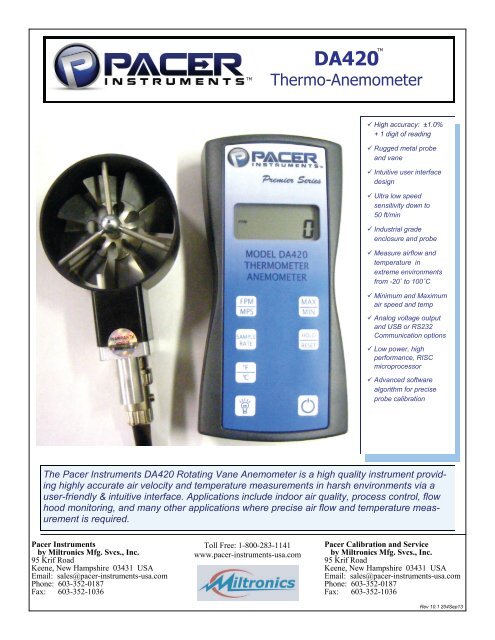 Thermo-Anemometer - Pacer Instruments