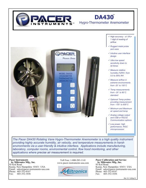 Hygro-Thermometer Anemometer - Pacer Instruments
