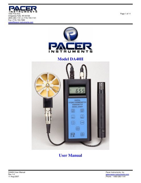 Model DA40H User Manual - Pacer Instruments