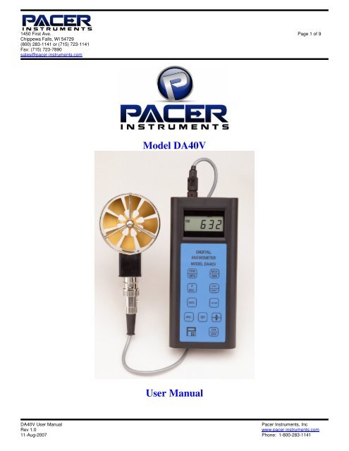 Model DA40V User Manual - Pacer Instruments