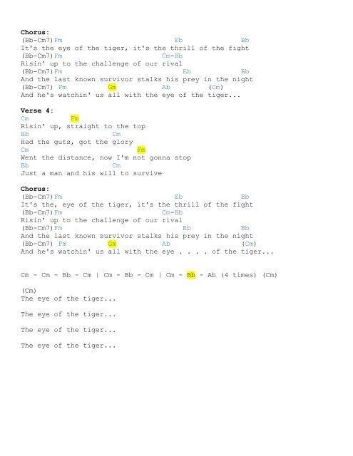 Eye of the Tiger Chords