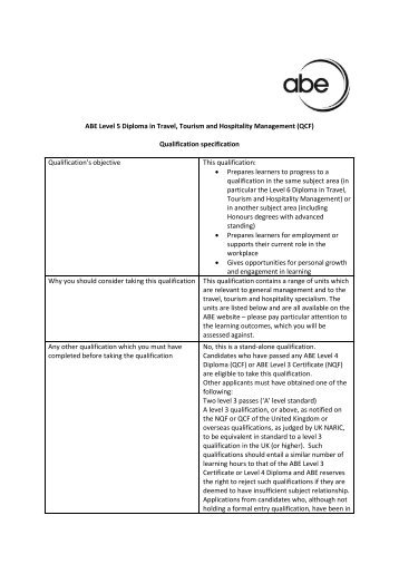 ABE Level 5 Diploma in Travel, Tourism and Hospitality Management