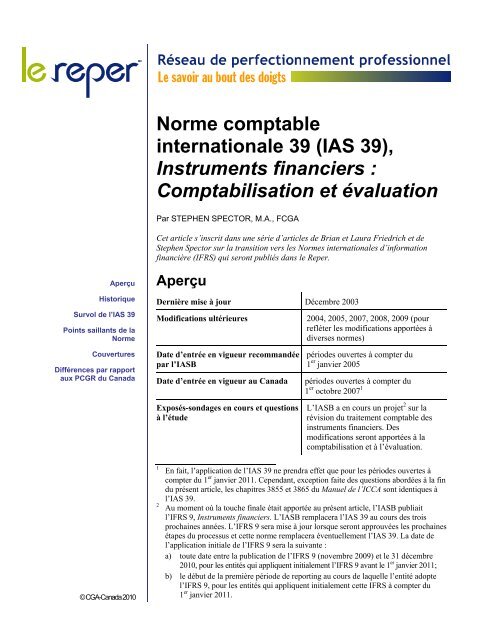 IAS 39 , Instruments financiers : Comptabilisation et ... - PD Net