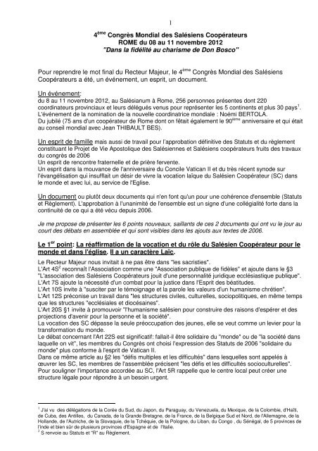 Compte-rendu de Pascal HARMEL dÃ©lÃ©guÃ© sdb ... - Coopdonbosco