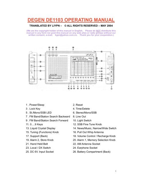 DEGEN DE1103 OPERATING MANUAL