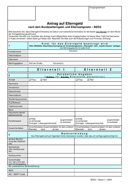 Elterngeldantrag 2009 Oberbergischer Kreis