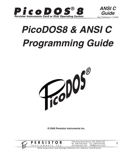 P i c o D O S 8 PicoDOS8 & ANSI C Programming Guide - Persistor ...