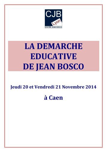 Flyer Â» LA DEMARCHE EDUCATIVE DE JB - Centre Jean Bosco Lyon