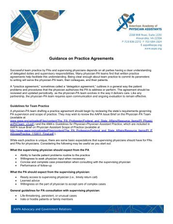 Guidance on Practice Agreements