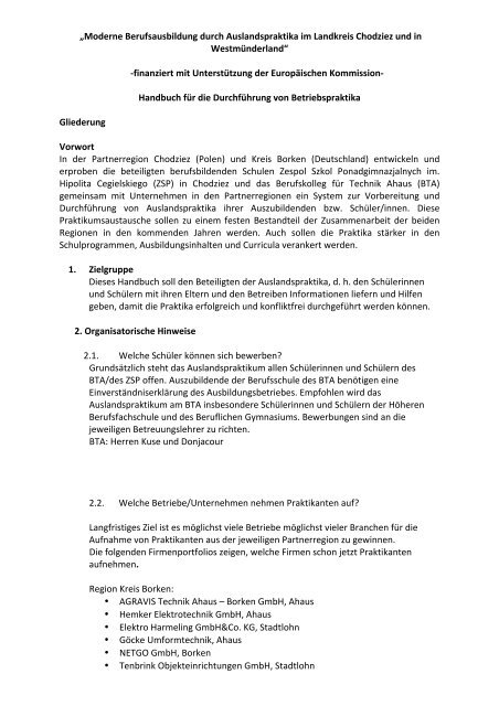 Handbuch Betriebspraktika - Berufskolleg fÃ¼r Technik Ahaus
