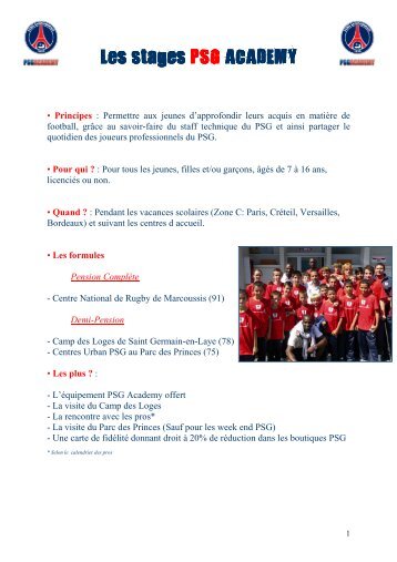 Les stages PSG ACADEMY ACADEMY