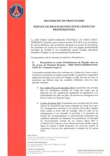 recherche de prestataire service de restauration pour l'effectif ... - PSG