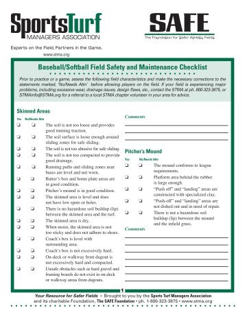 Baseball/Softball Field Safety and Maintenance Checklist - STMA