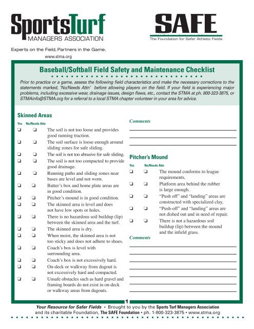 Baseball/Softball Field Safety and Maintenance Checklist - STMA