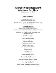 Winner's Circle Restaurant Valentine's Day Menu