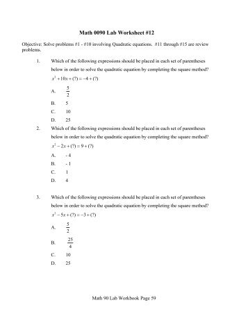 Math 0090 Lab Worksheet #12 - South Texas College