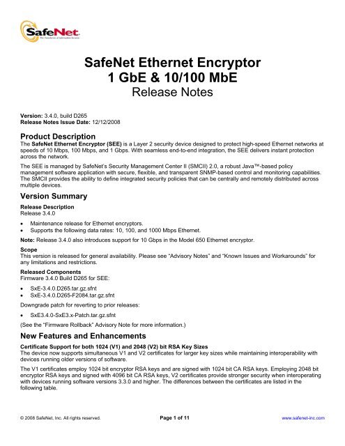 SafeNet Ethernet Encryptor 1 GbE & 10/100 MbE - Secure Support