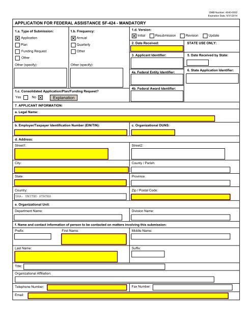 Application For Federal Assistance Sf 424 Grants Gov