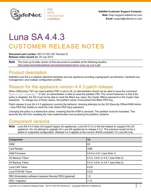 Luna SA 4.4.3 - Secure Support - SafeNet