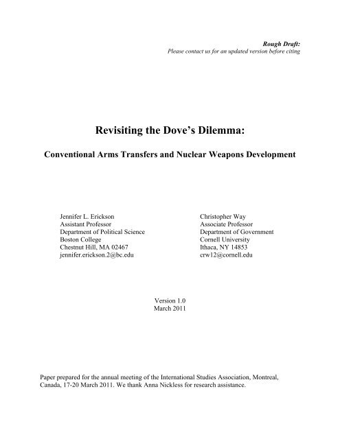 Revisiting the Dove's Dilemma: - Program on Strategic Stability ...
