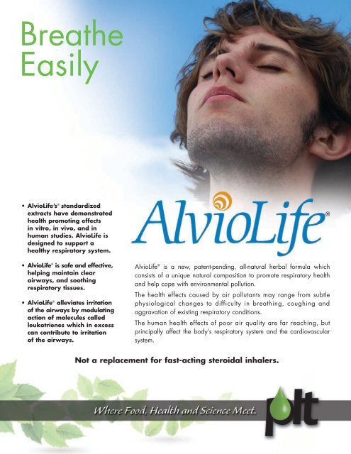 AlvioLifeÂ® Product Sheet - P.L. Thomas & Co.