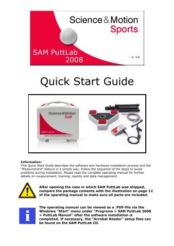 SAM PuttLab 2008 Quick-Start-Guide - Science & Motion Golf