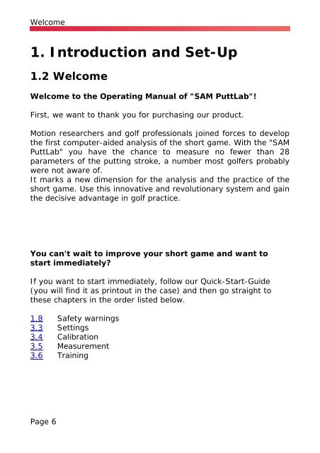 SAM PuttLab Operating Manual - Science & Motion Golf