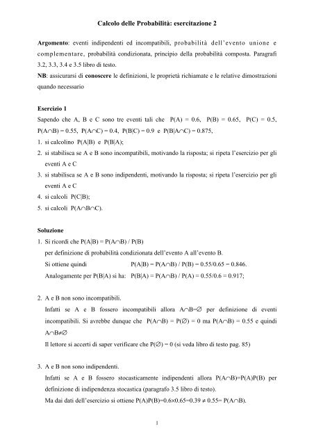 Calcolo delle ProbabilitÃ : esercitazione 2