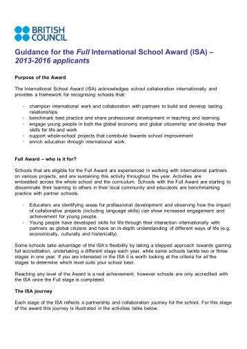 Guidance for the Full International School Award - British Council ...