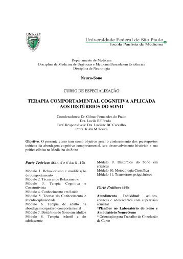 terapia comportamental cognitiva aplicada aos distÃºrbios ... - Unifesp