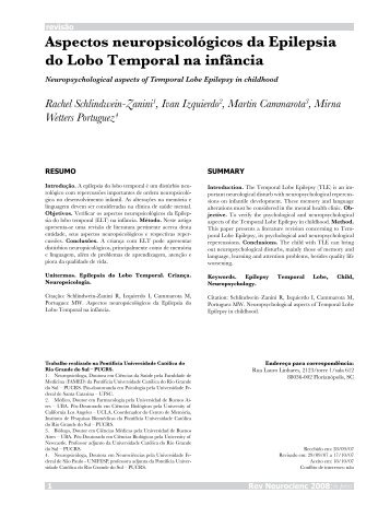 Aspectos neuropsicolÃ³gicos da Epilepsia do Lobo ... - Unifesp