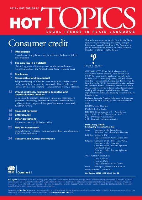 Hot Topics 72 - Consumer credit - Legal Information Access Centre