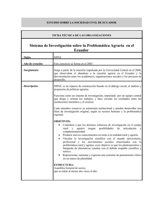 Sistema de InvestigaciÃ³n sobre la ProblemÃ¡tica Agraria en ... - Iepala