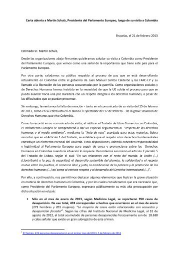 Carta abierta a Martin Schulz, Presidente del Parlamento ... - IEPALA