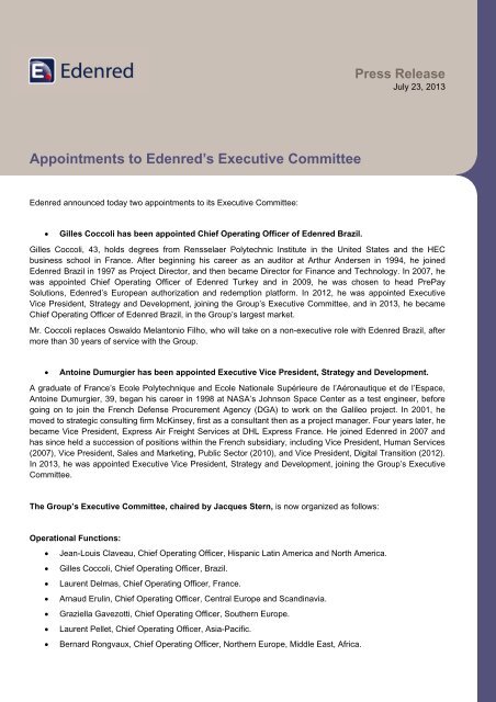 Appointments to Edenred's Executive Committee