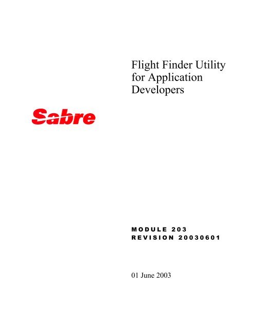 Flight Finder Utility for Application Developers - Sabre Data Source ...