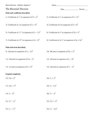 Worksheets Binomial Theorem Worksheet the binomial theorem kuta software pdf eastchester high school