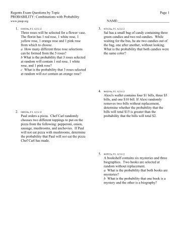 Regents Exam Questions by Topic Page 1 PROBABILITY ...