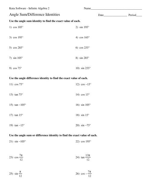 Angle Sum/Difference Identities Wkst ANSWERS File - Moodle