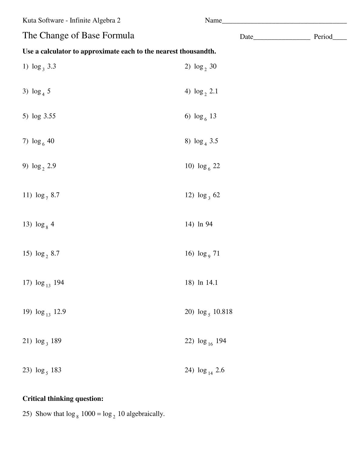 Change of base formula deals