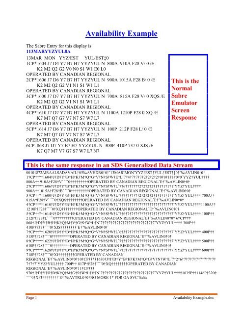 Sabre Example download/Availability Example.pdf - Sabre Data Source (SDS)