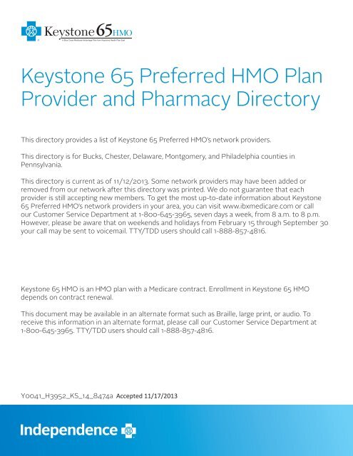 Download a 2014 Keystone 65 Preferred HMO ... - IBXMedicare.com