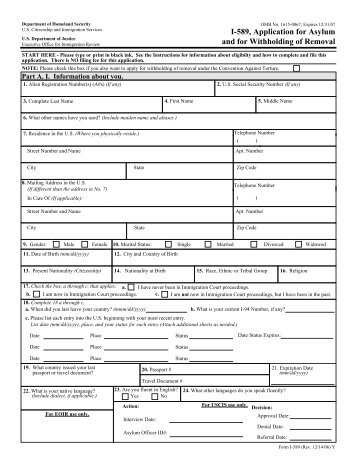 I-589, Application for Asylum and for Withholding of Removal - PARDS