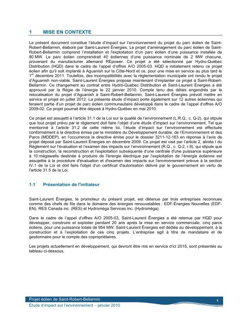 Volume 1 - Étude d'impact, rapport principal, janvier 2010 ... - EDF EN