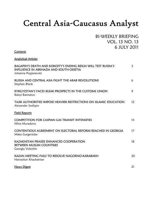 No. 13, July 7 issue - Central Asia-Caucasus Institute and Silk Road ...